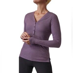 ATHLETA Uptempo Ribbed Henley Top Long Sleeve Pullover Plum Size L  Athleisure